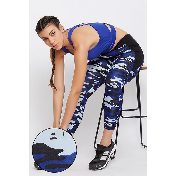 

Clovia Camouflage Print Activewear Ankle-Length Tights in Blue - AB0057P08, Navy
