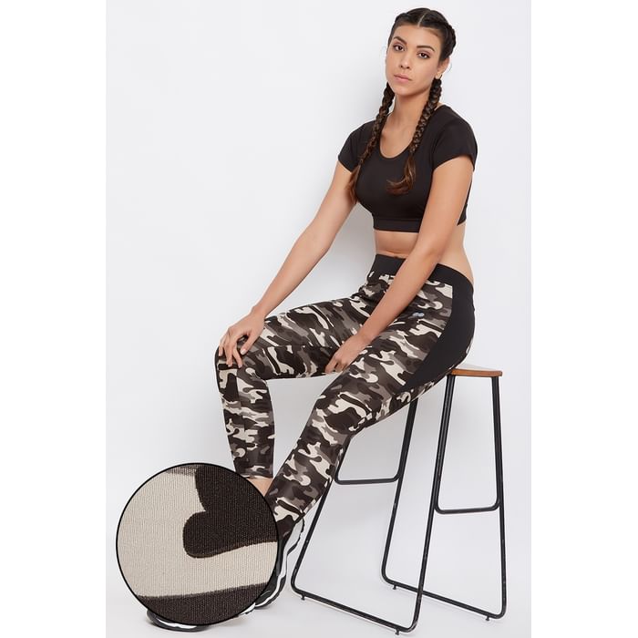 

Clovia Camouflage Print Activewear Ankle-Length Tights in Dark Grey - AB0057P05
