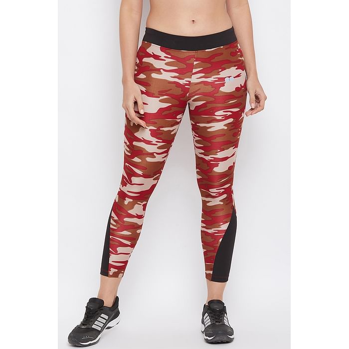 

Clovia Camouflage Print Activewear Ankle-Length Tights in Maroon - AB0057P09