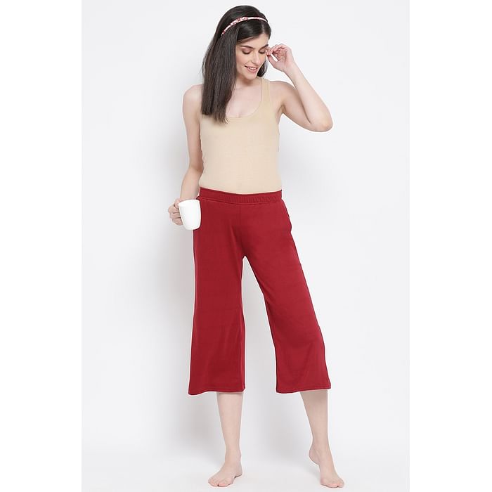 

Clovia Chic Basic Capri in Maroon- Cotton Rich - LB0182P09