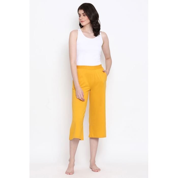 

Clovia Chic Basic Capri in Mustard Cotton Rich - LB0182P07