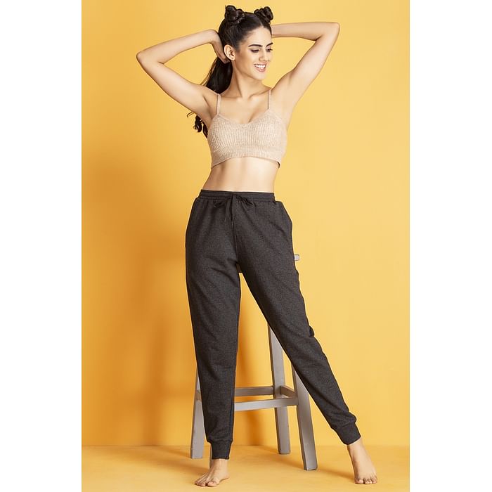 

Clovia Chic Basic Cuffed Joggers in Dark Grey - Knit - LB0201P05