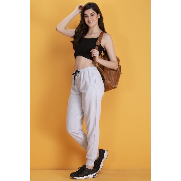 

Clovia Chic Basic Cuffed Joggers in Light Grey - Knit - LB0201P01