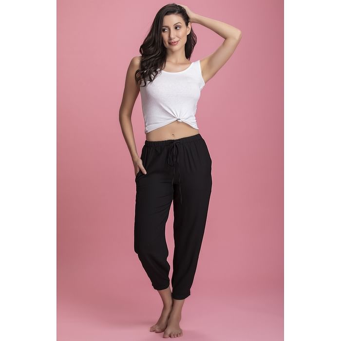 

Clovia Chic Basic Pyjama in Black- Blended - LB0187P13