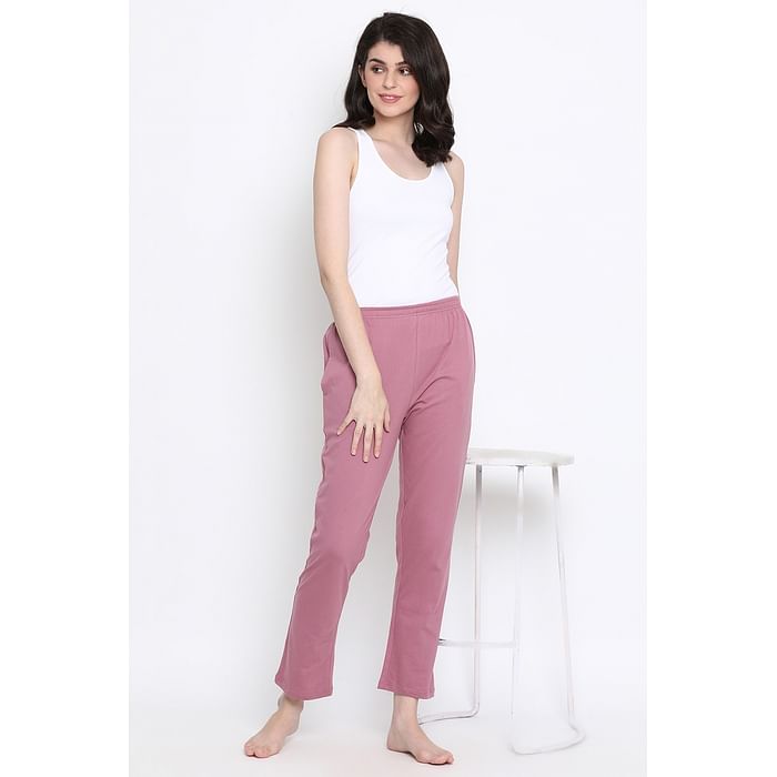 Clovia - Clovia Chic Basic Pyjama in Dusty Pink – 100% Cotton – LB0173A14