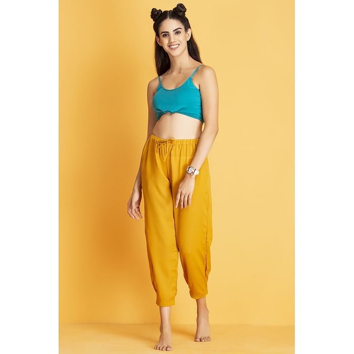 

Clovia Chic Basic Pyjama in Mustard - Crepe - LB0187P07