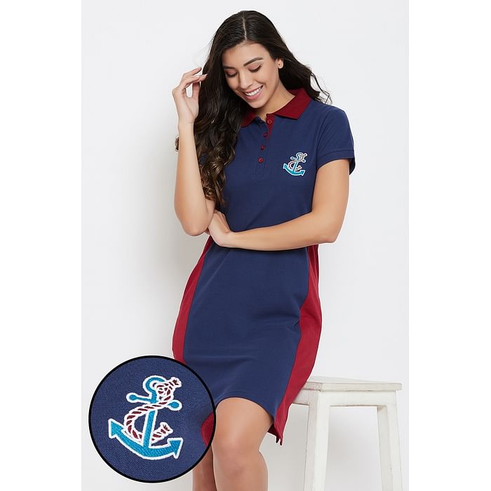 

Clovia Chic Basic Short Night Dress in Navy - Cotton Rich - NS1378P08