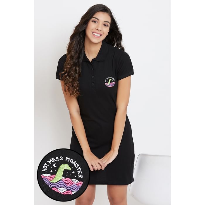 

Clovia Chic Basic Sleep Tee in Black - Cotton Rich - NS1377P13