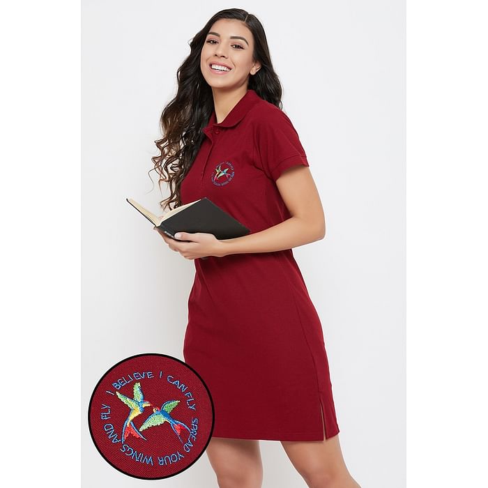 

Clovia Chic Basic Sleep Tee in Maroon - Cotton Rich - NS1377P09