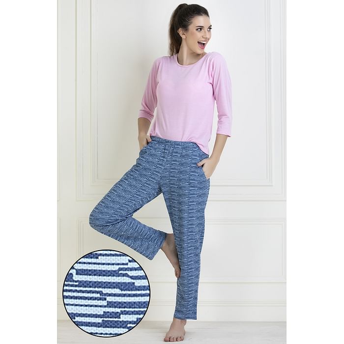 

Clovia Chic Basic Solid Baby Pink Top & Blue Pyjama Set - Cotton Rich - LS0469A22, Light pink
