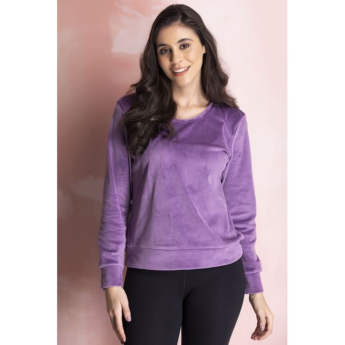 

Clovia Chic Basic Sweatshirt in Lavender - Velour - LTW168P12