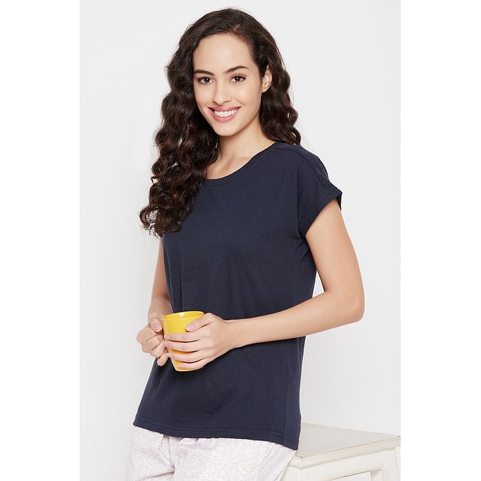 

Clovia Chic Basic T-shirt in Navy - 100% Cotton - LT0146P08