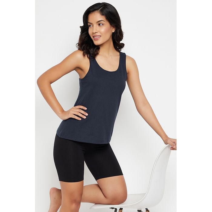 

Clovia Chic Basic Tank Top in Navy - 100% Cotton - CM0008P08