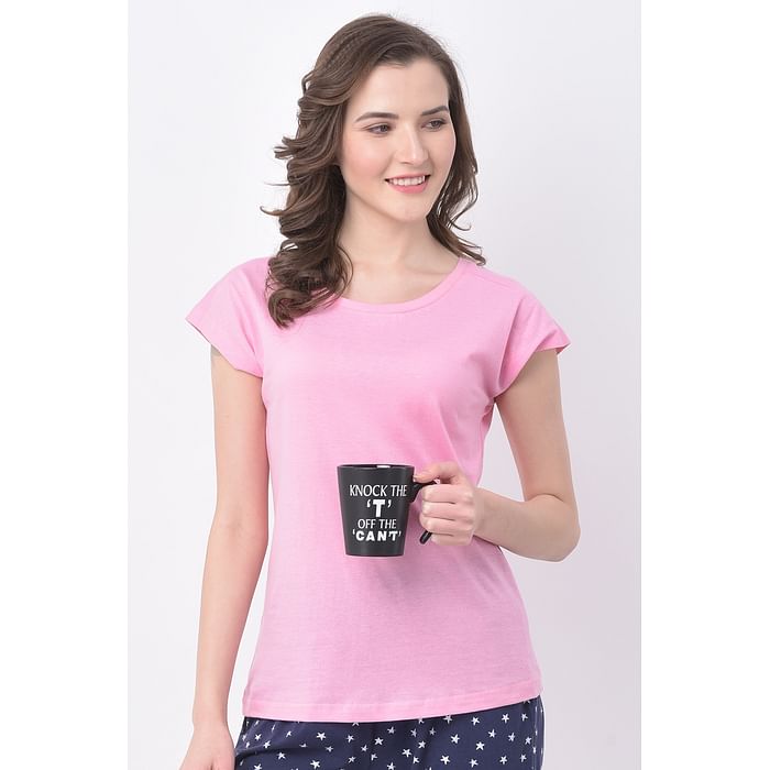 

Clovia Chic Basic Top in Baby Pink - Cotton Rich - LT0146P22, Light pink