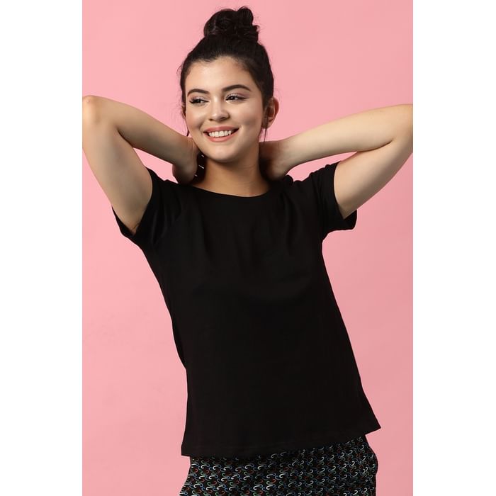

Clovia Chic Basic Top in Black- 100% Cotton - LT0123A13