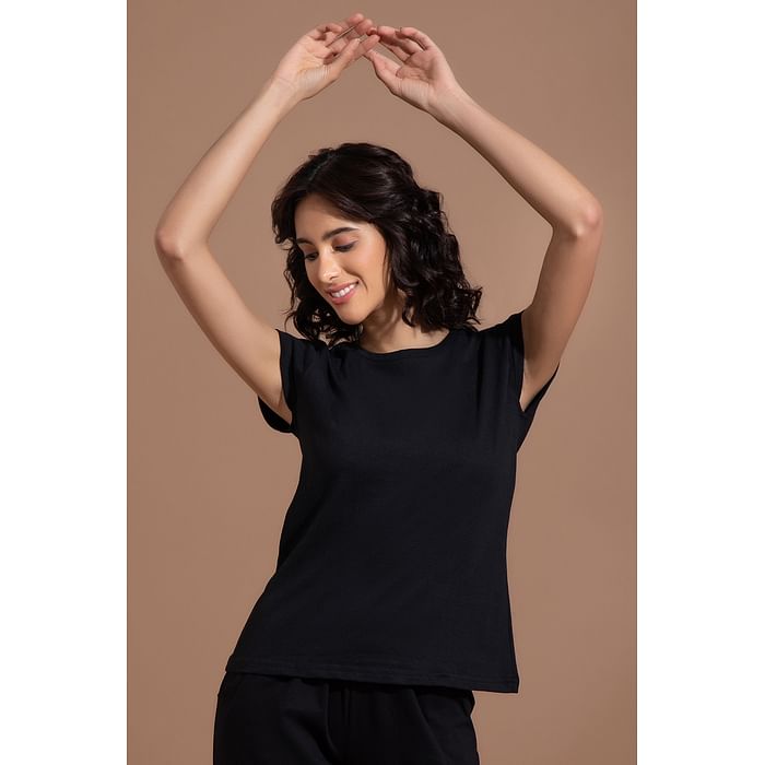 

Clovia Chic Basic Top in Black- Cotton Rich - LT0142P13