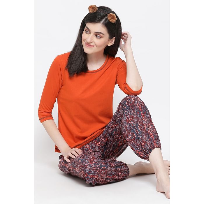 

Clovia Chic Basic Top in Orange- 100% Cotton - LT0137P16