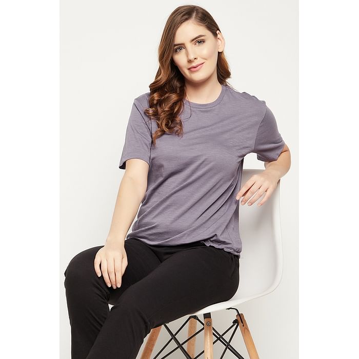 

Clovia Chic Basic Top in Periwinkle - 100% Cotton - LT0159P15, Purple