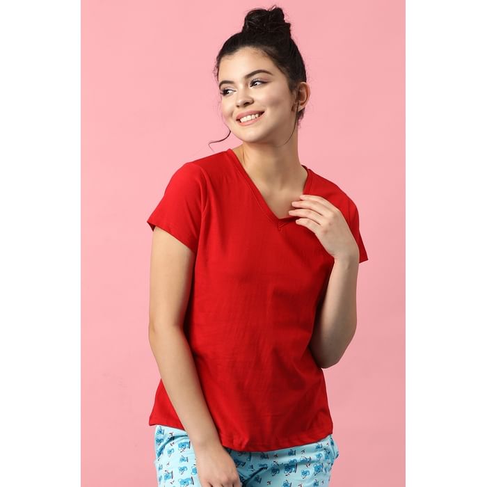 

Clovia Chic Basic Top In Red - 100% Cotton - LT0144P04