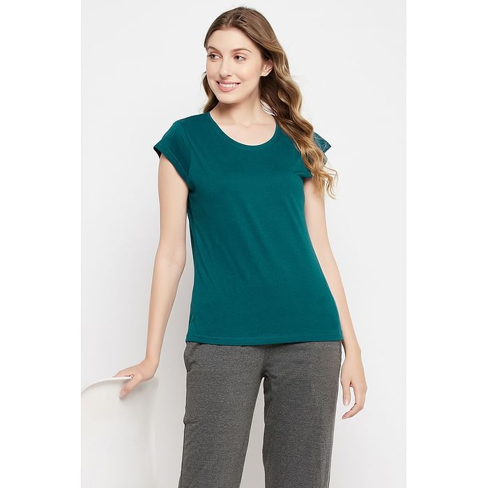 

Clovia Chic Basic Top in Teal Green - 100% Cotton - LT5202P36