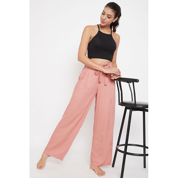 

Clovia Chic Basic Wide Leg Pants in Peach Pink - Rayon - LB0192P34, Teal