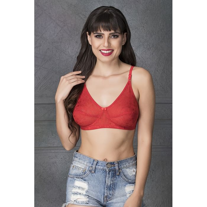 

Clovia Chic Non-Padded Wirefree Full Coverage Bra In Red - BR0181Q04