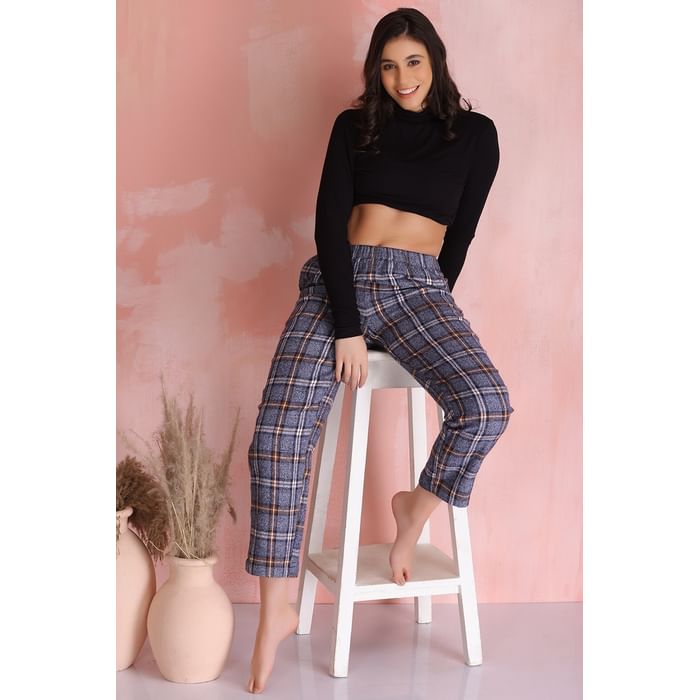 

Clovia Classic Checks Pyjama in Navy - Cotswool - LB0200A19, Multicolour