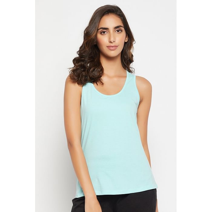 

Clovia Chic Basic Tank Top in Baby Blue - 100% Cotton - CM0008D03, Light blue