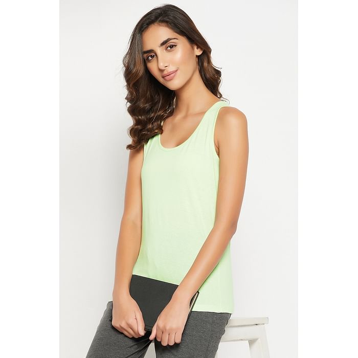 

Clovia Chic Basic Tank Top in Mint Green - 100% Cotton - CM0008D11, Light green