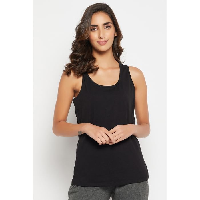 

Clovia Chic Basic Tank Top in Black - 100% Cotton - CM0008D13