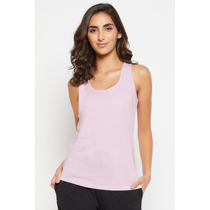 

Clovia Chic Basic Tank Top in Lilac - 100% Cotton - CM0008P12, Lavender