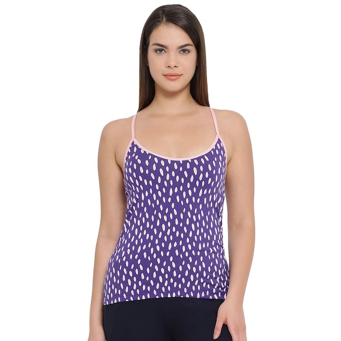 

Clovia Cotton Floral Print Camisole - CM0016P15, Purple