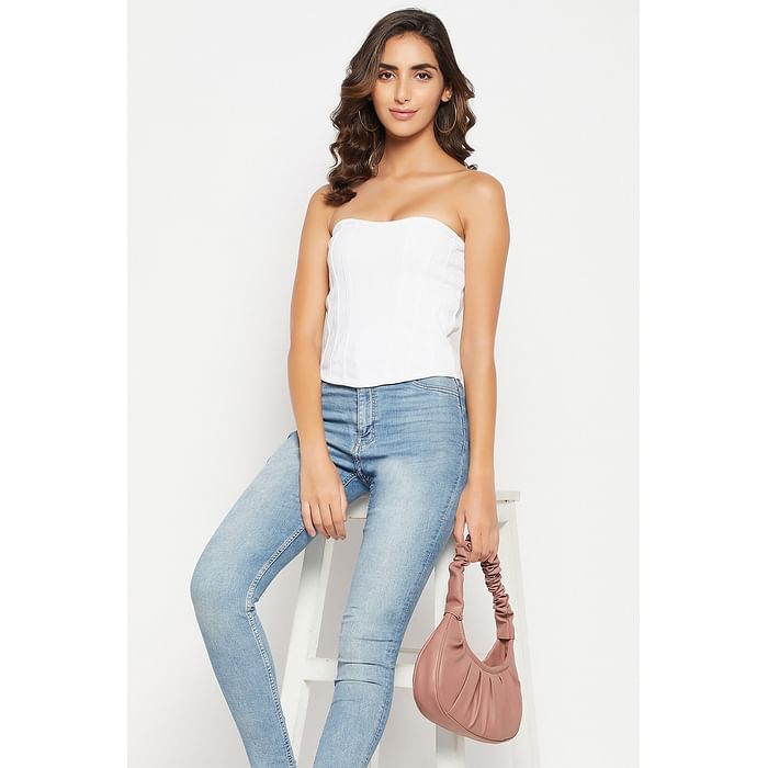 

Clovia Chic Basic Ribbed Bustier in White - Cotton - CM0039P18