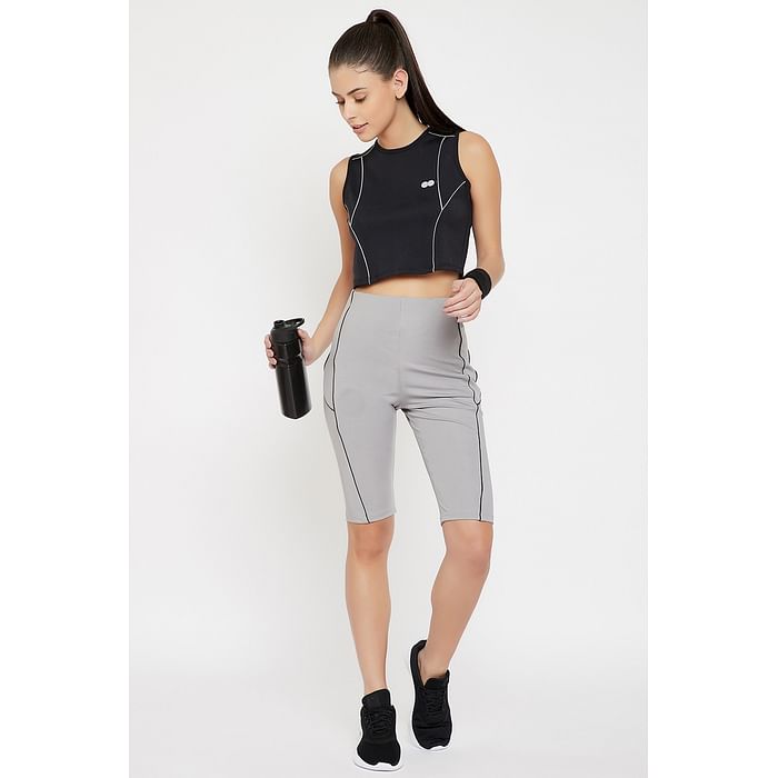 

Clovia Comfort-Fit Active Crop Top And Cycling Shorts in Black and Grey - ASC071P01, Light grey