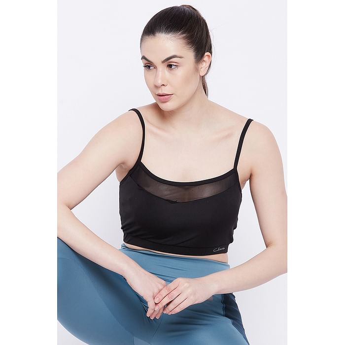 

Clovia Comfort-Fit Active Crop Top in Black with Removable Pads - AT0148P13