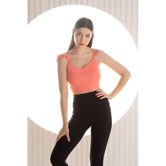 

Clovia Comfort-Fit Active Crop Top in Soft Pink with Removable Pads - AT0150P34, Peach