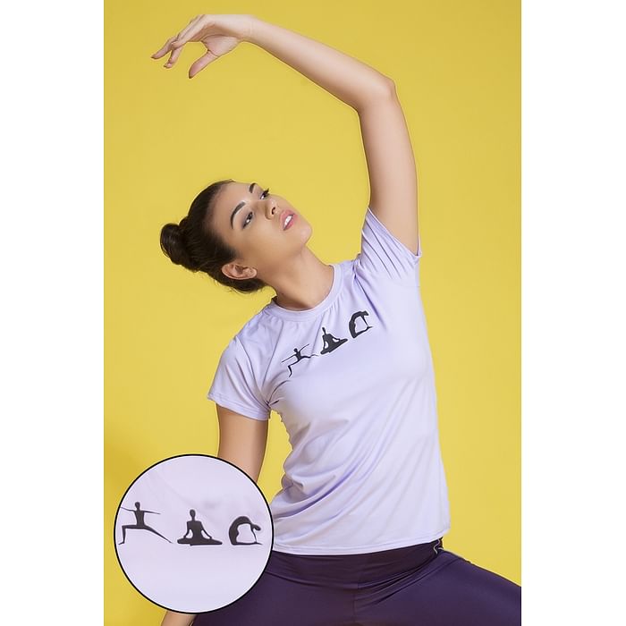 

Clovia Comfort Fit Active Graphic Print T-shirt in Lavender - AT0112B12