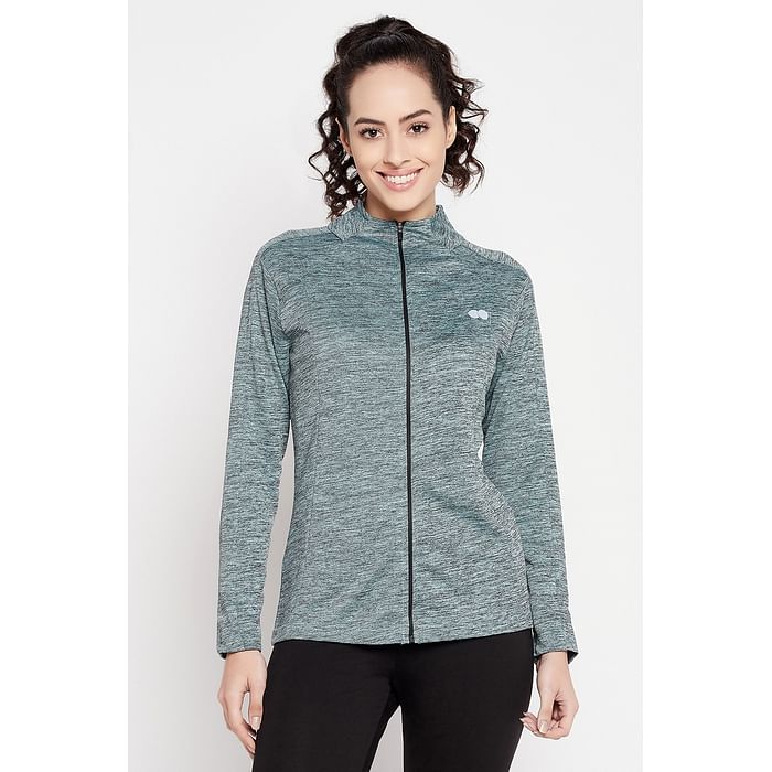 

Clovia Comfort-Fit Active Jacket in Blue Melange - AT0171P03, Light blue