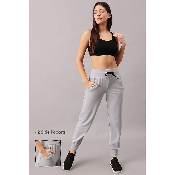 

Clovia Comfort Fit Active Joggers in Dark Grey with Side Pockets - AB0104P05