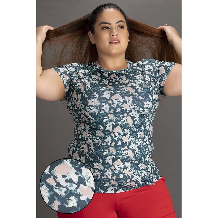 

Clovia Activewear Printed T-Shirt in Teal - AT0124P08, Navy