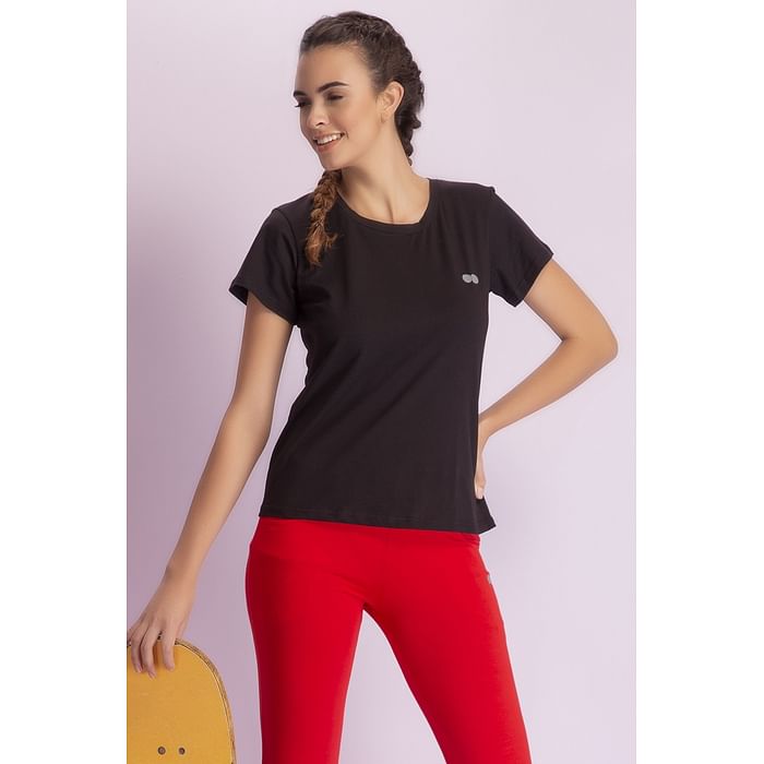 

Clovia Comfort Fit Active T-shirt in Black - Cotton Rich - AT0143P13