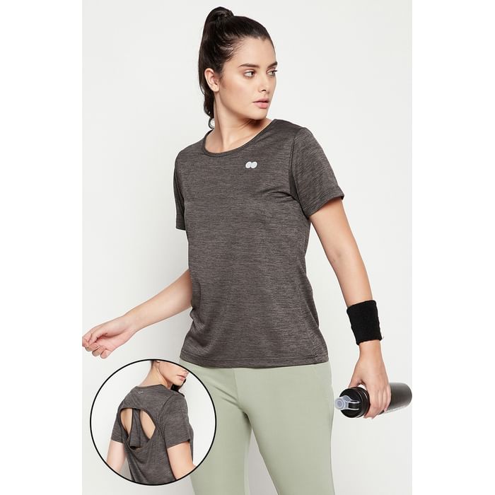 

Clovia Comfort Fit Active T-shirt in Dark Grey Melange - AT0169P05