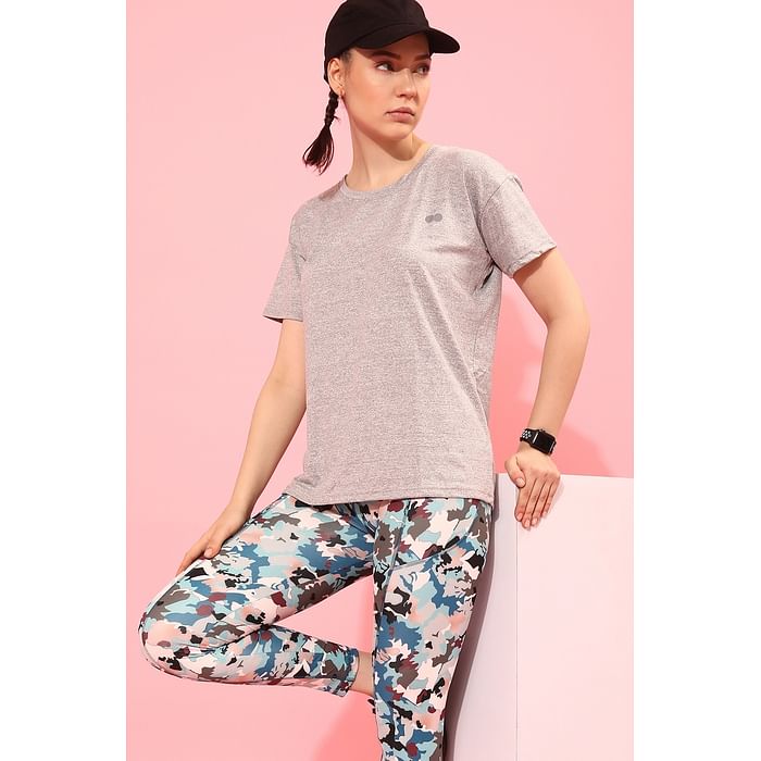 

Clovia Comfort Fit Active T-shirt in Grey Melange - AT0182P01, Light grey