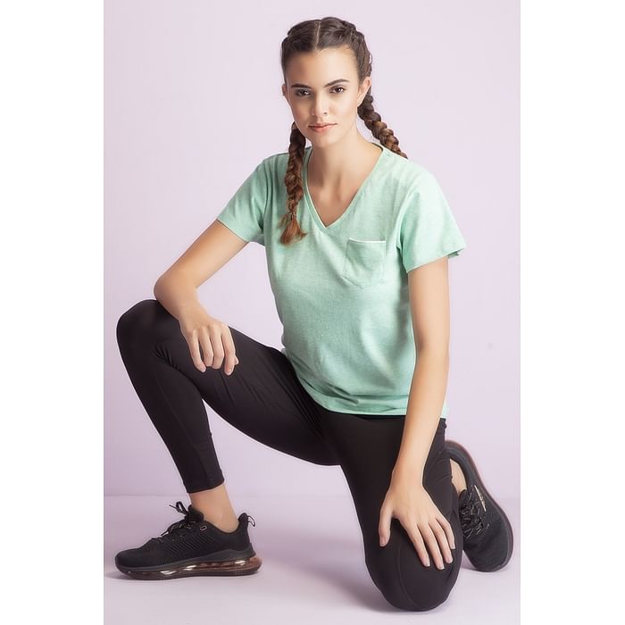 

Clovia Comfort Fit Active T-shirt in Mint Green - Cotton Rich - AT0140P11, Light green