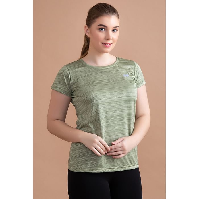 

Clovia Comfort-Fit Active T-shirt in Olive Green - AT0124P11, Light green