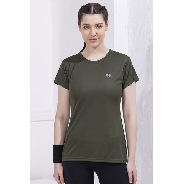 

Clovia Comfort Fit Active T-shirt in Olive Green - AT0112D17, Dark green