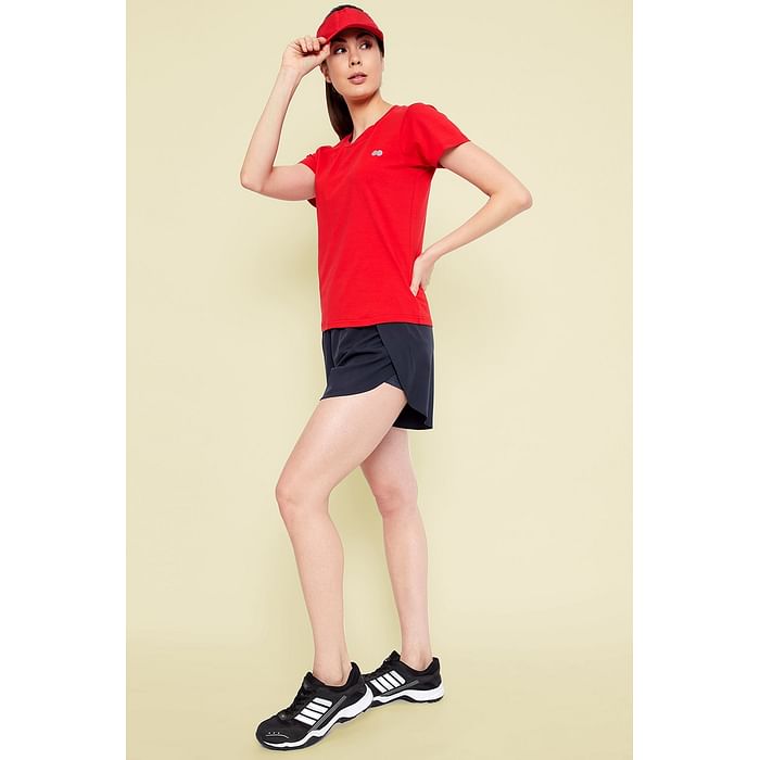 

Clovia Comfort Fit Active T-shirt in Red - Cotton Rich - AT0143P09, Maroon