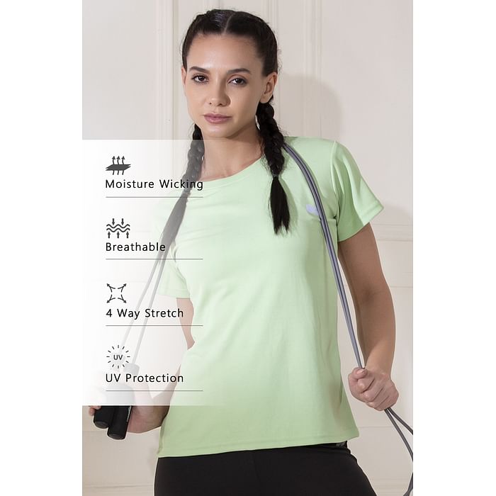 

Clovia Quick Dry Sports T-shirt in Sage Green with Reflective Logo - AT0159P11, Light green