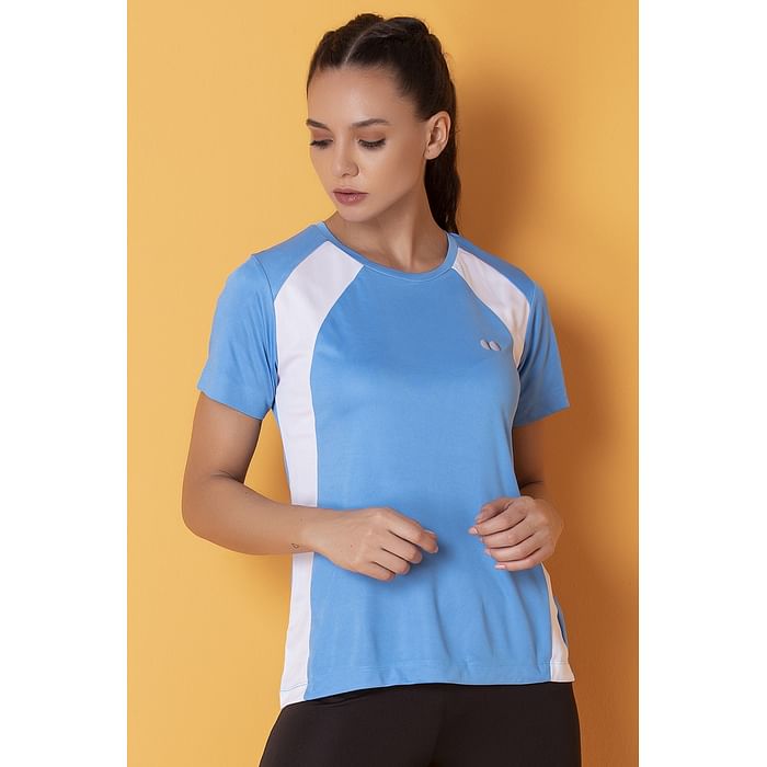 

Clovia Comfort Fit Active T-shirt in Sky Blue - AT0134P03, Light blue