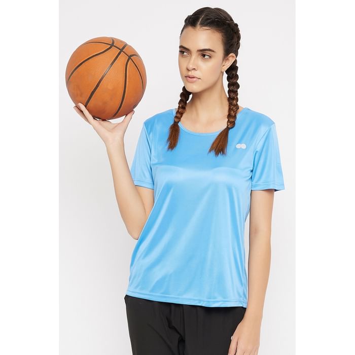 

Clovia Comfort-Fit Active T-shirt in Sky Blue - AT0141P03, Light blue